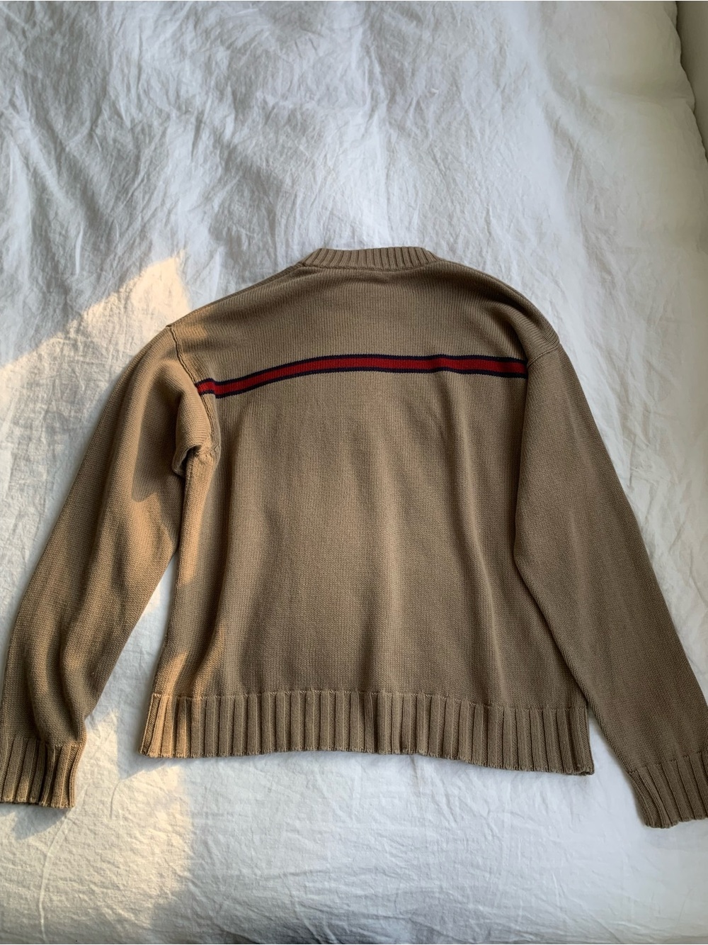 Donni The Cotton Cashmere Stripe Oversized Knit Sweater 90s Tan Brown Red - Picture 10 of 13